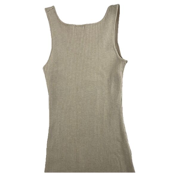 Hippie Rose Ribbed Knit Sleeveless Slit Button Dress Oatmeal-L - Picture 4 of 12